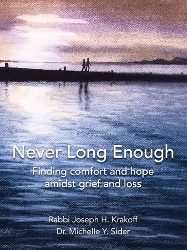 Book cover titled 'Never Long Enough' about grief and hope.