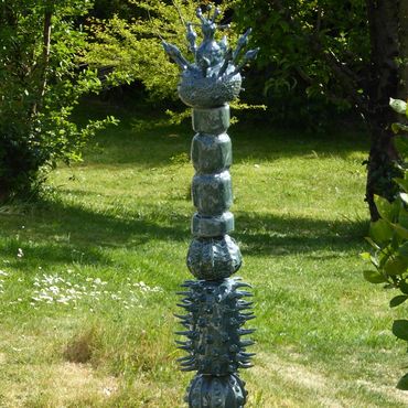 Ceramic Totem 1, Stacked free-standing, Ceramic Garden Sculpture, Dorset Artist, Stoneware