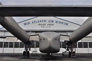 Large aircraft in front of the Mid-Atlantic Air Museum. 