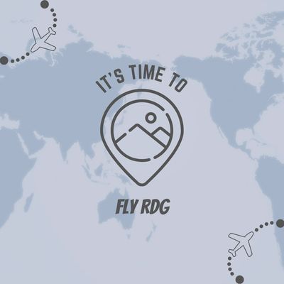 Grey and blue map of the world with caption: "It's time to fly RDG."