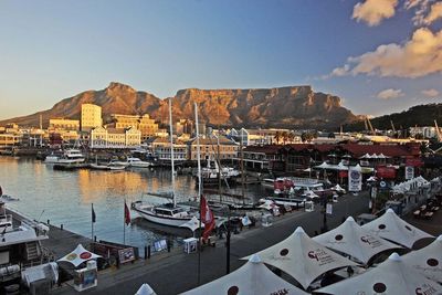 The Victoria & Alfred (V&A) Waterfront in Cape Town, Table Bay Harbour, Cape Town & Table Mountain.