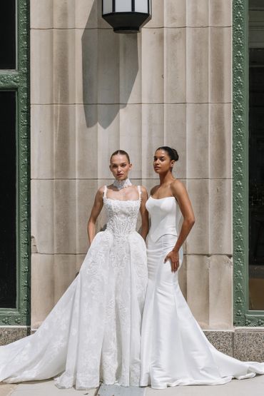 brides wearing a wedding dress