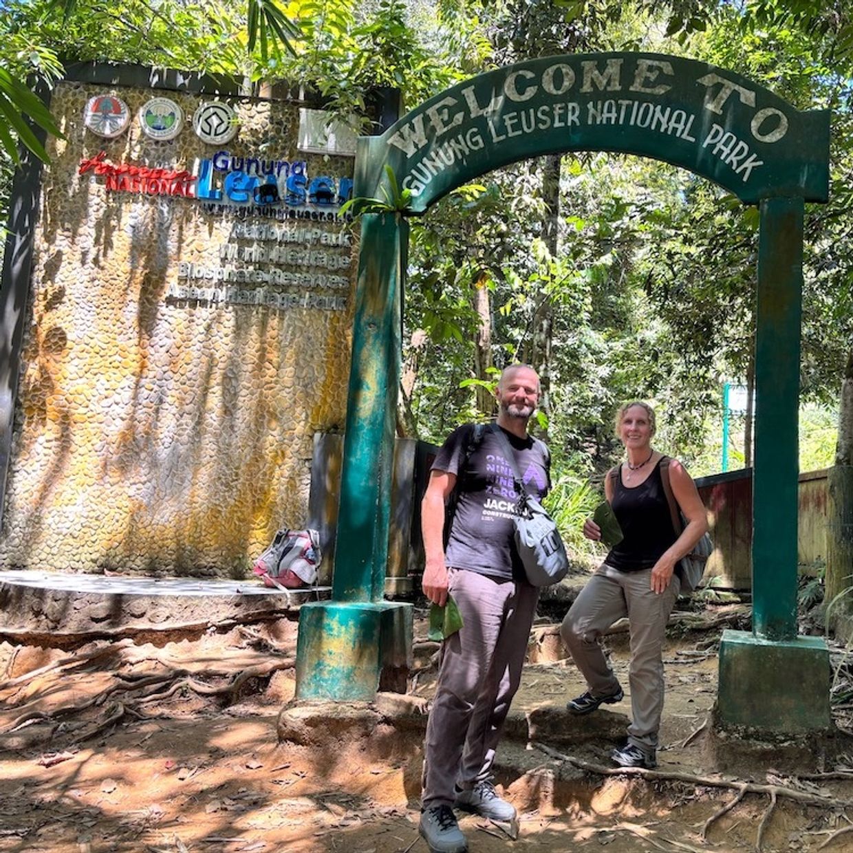 Visitors at the entrance to Gunung Leuser National Park in Bukit Lawang
