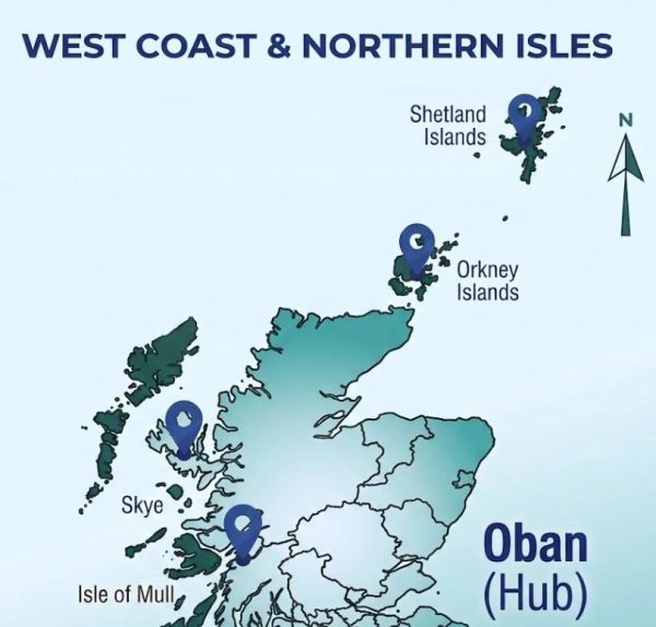 Map highlighting The Islands service areas