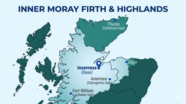 Map highlighting Inner Moray Firth & Highlands service areas