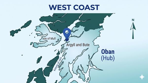 Map highlighting Argyll & The West Coast service areas