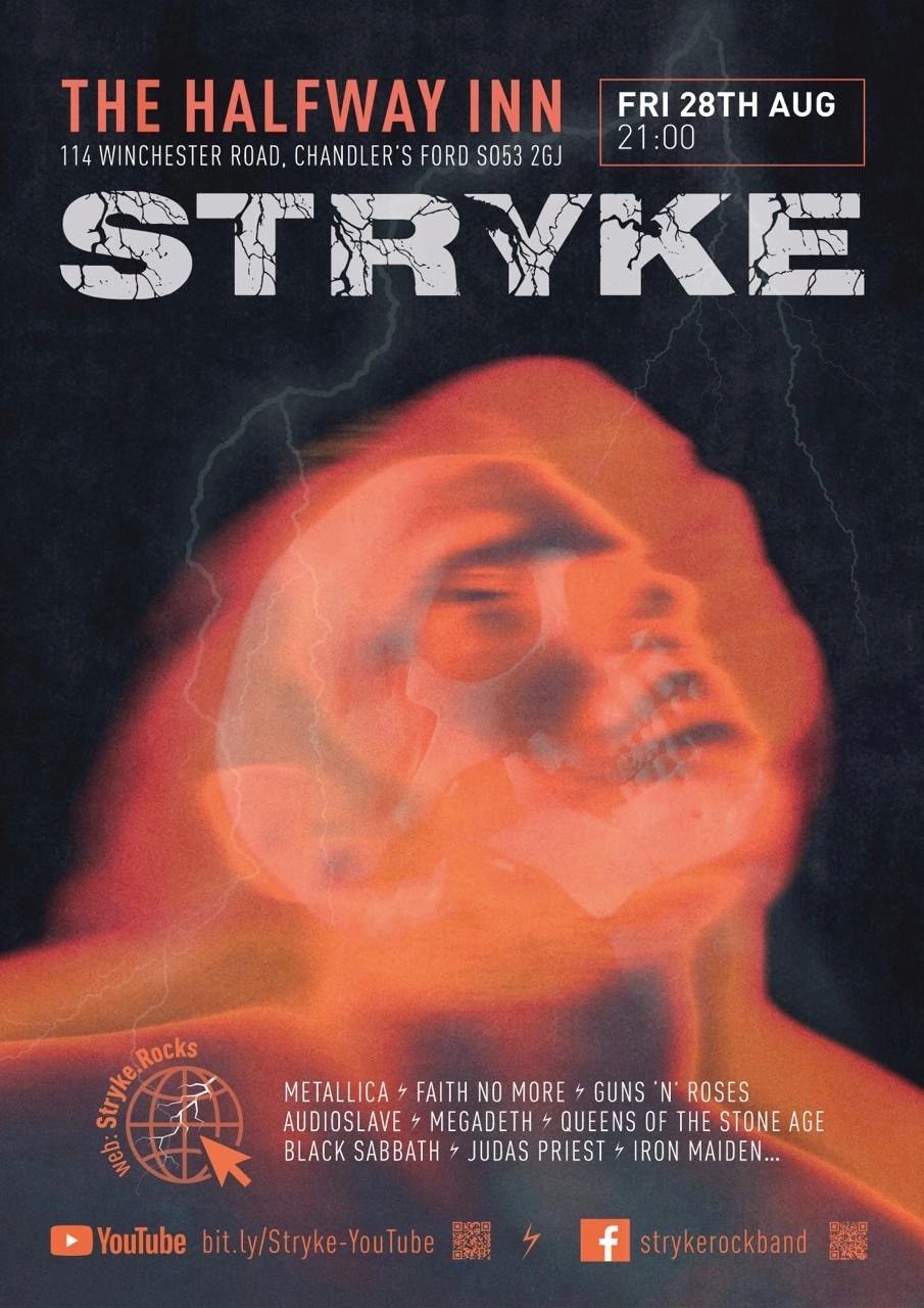 Stryke band performing at The Halfway Inn on August 28th, 21:00.