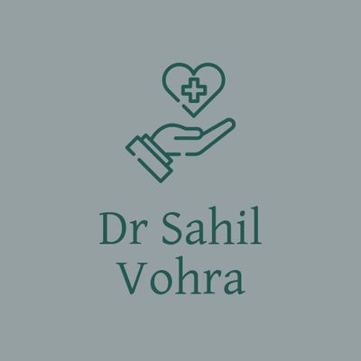 Medical logo with a hand and heart symbol for Dr. Sahil Vohra.