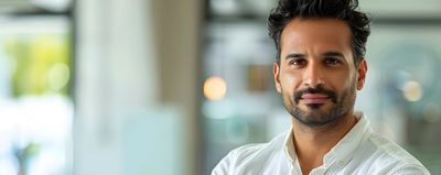 A man Wearing white shirt and looking ahead