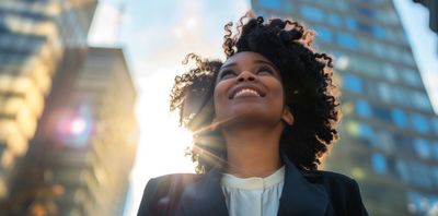 A woman look with buildings