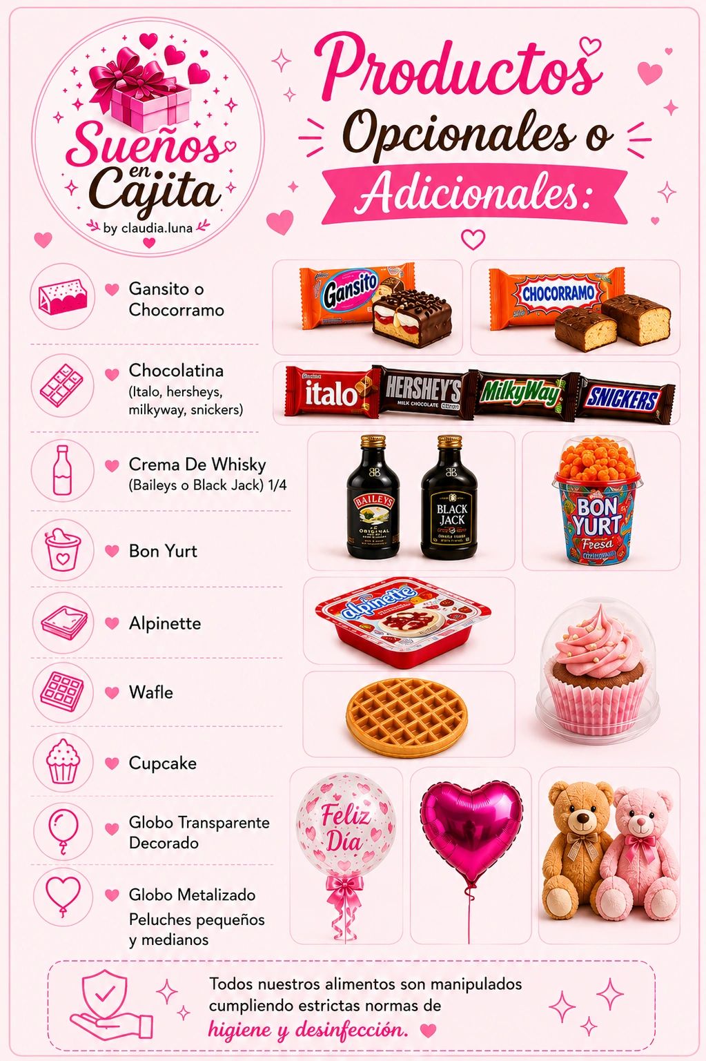 Productos opcionales o adicionales para "Sueños en Cajita".