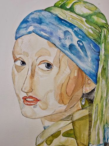 GCSE Art Portfolio preparation - Artistic interpretation of The Girl with the Pearl Earring 