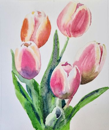 Watercolour tulips - Art Lessons for Adults