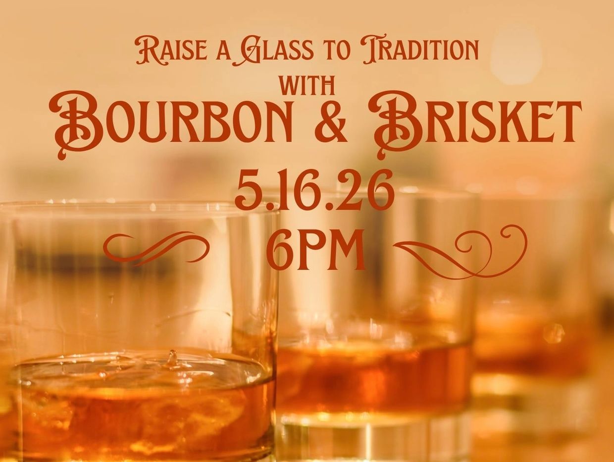 Invitation for a bourbon and brisket event on May 16, 2026 at 6 PM.