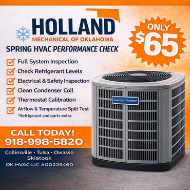 Holland Mechanical offers a $65 spring HVAC performance check with multiple inspections included.