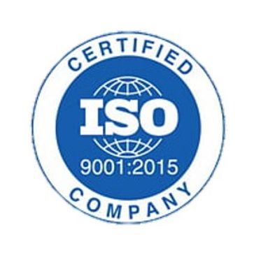 ISO 9001:2015 certified company logo in blue and white.