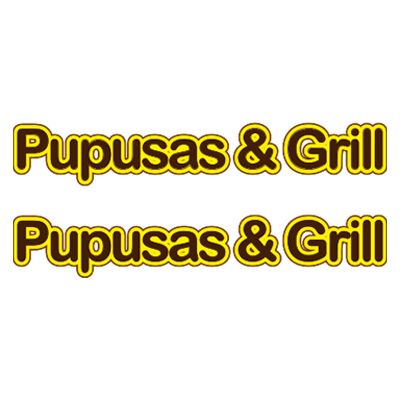 Logo with text 'Pupusas & Grill' in yellow and brown.
