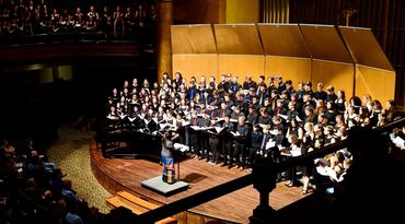 Live choir performance on stage