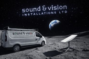 A Sound & Vision Installations van on the moon with Earth in the background.