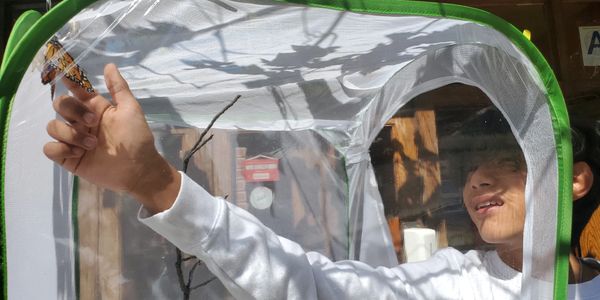 Angel Salazar Melo Dueño raising monarch butterflies.