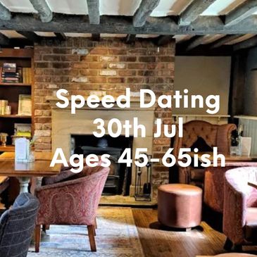 Cozy restaurant promoting speed dating for ages 50+ on June 4th.