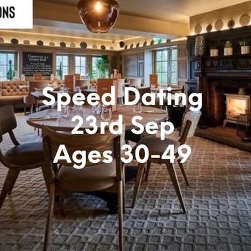 Cozy restaurant promoting speed dating for ages 50+ on June 4th.