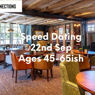 Cozy restaurant promoting speed dating for ages 50+ on June 4th.