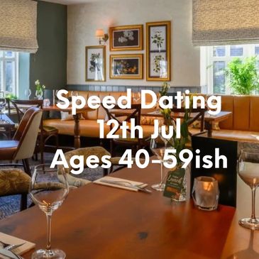 Cozy restaurant promoting speed dating for ages 50+ on June 4th.