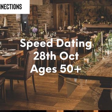 Cozy restaurant promoting speed dating for ages 50+ on June 4th.