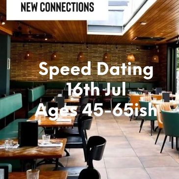 Cozy restaurant promoting speed dating for ages 50+ on June 4th.