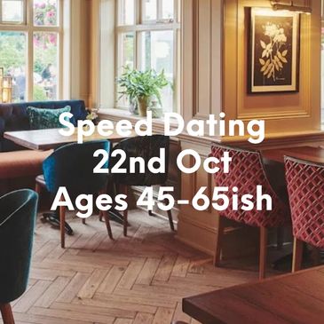 Cozy restaurant promoting speed dating for ages 50+ on June 4th.