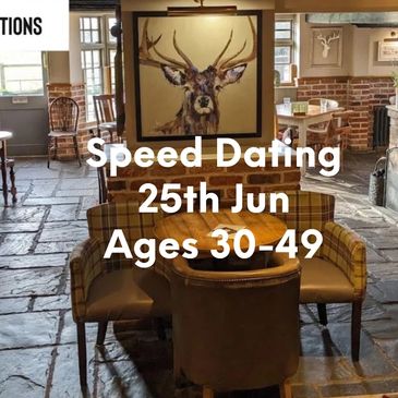 Cozy restaurant promoting speed dating for ages 50+ on June 4th.