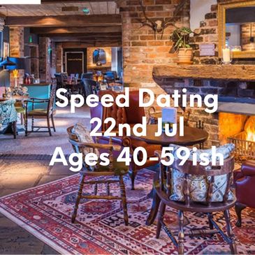 Cozy restaurant promoting speed dating for ages 50+ on June 4th.