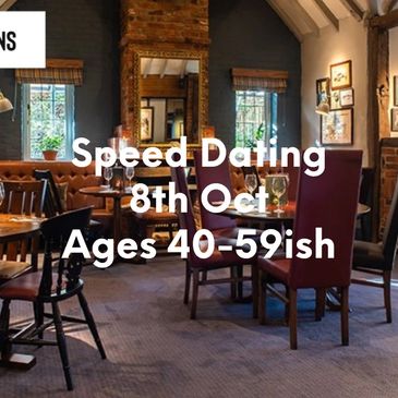 Cozy restaurant promoting speed dating for ages 50+ on June 4th.