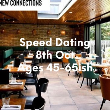 Cozy restaurant promoting speed dating for ages 50+ on June 4th.