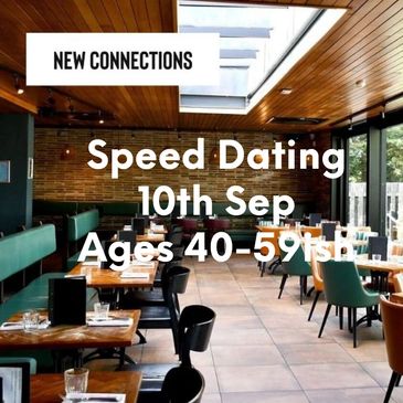 Cozy restaurant promoting speed dating for ages 50+ on June 4th.