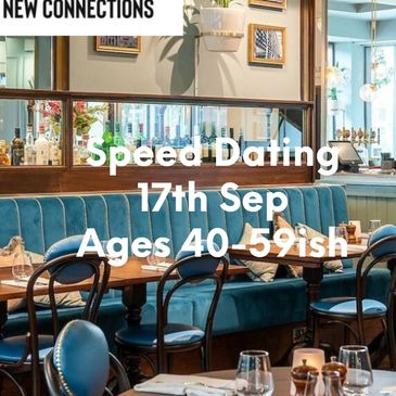 Cozy restaurant promoting speed dating for ages 50+ on June 4th.