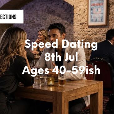 Cozy restaurant promoting speed dating for ages 50+ on June 4th.
