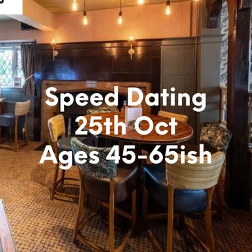 Cozy restaurant promoting speed dating for ages 50+ on June 4th.