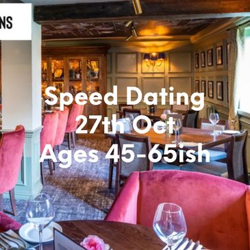 Cozy restaurant promoting speed dating for ages 50+ on June 4th.