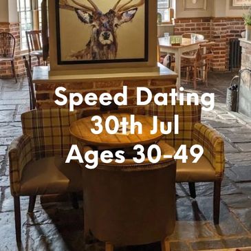 Cozy restaurant promoting speed dating for ages 50+ on June 4th.