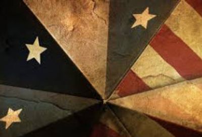 Vintage American flag segments arranged in a circular pattern with stars and stripes.