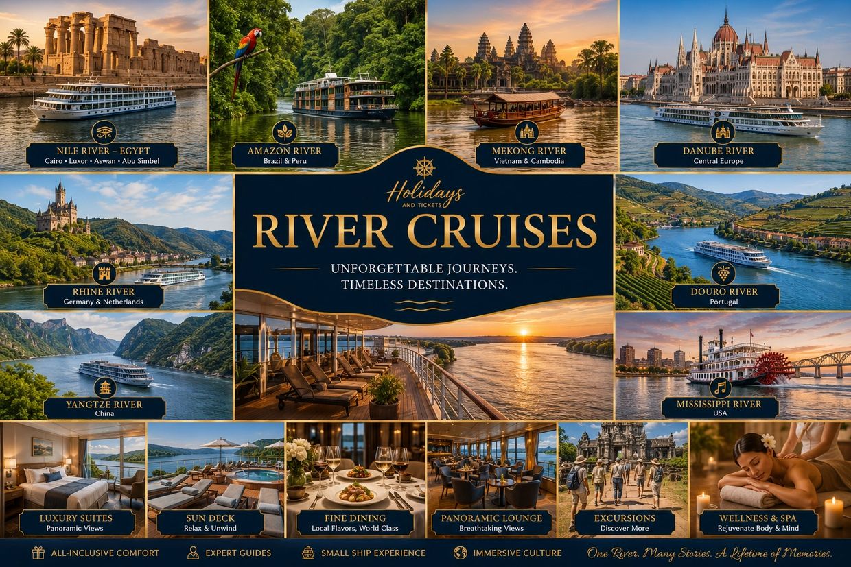 Scenic river cruises across iconic global rivers with luxury amenities and cultural excursions.