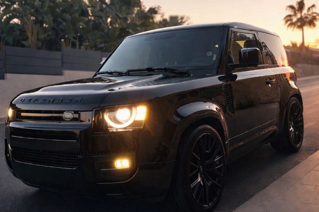 limpieza de coche premium recibido para este Range rover defender negro en bendinat, mallorca