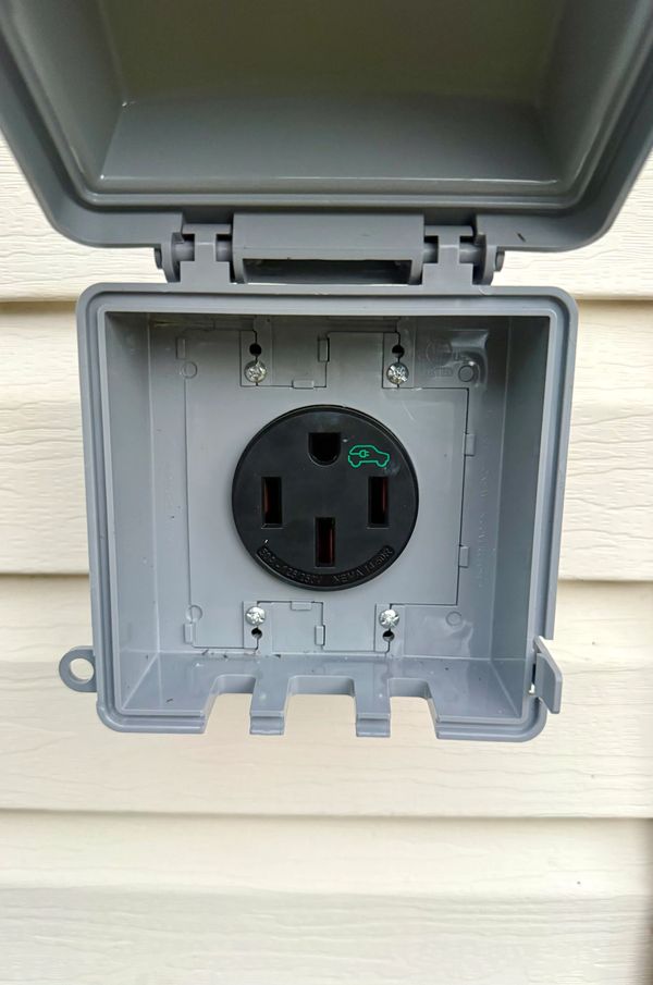 EV Charger Outlet with weatherproof box and cover.