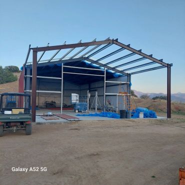 Metal structure of a building under construction.