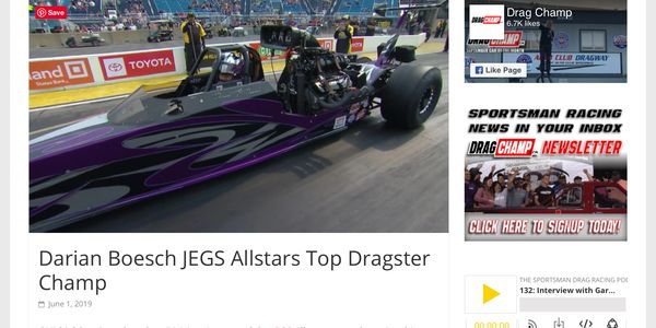 Darian Boesch 2019 Jegs Allstars Top Dragster Champ
