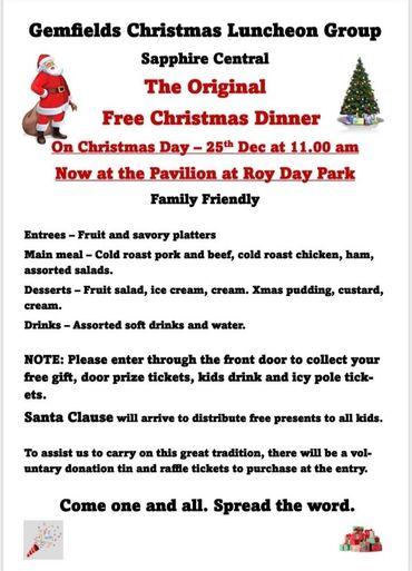 Free Christmas Dinner
Gemfields Christmas Luncheon Group
on Sapphire Gemfields Directory