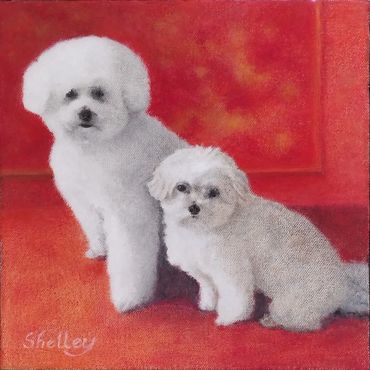 Sadie & Betsy Oil/wax on traditional canvas, 10 x 10 inches 2023