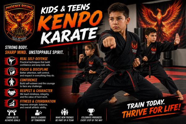 Kids and teens practicing Kenpo Karate at Phoenix Rising.